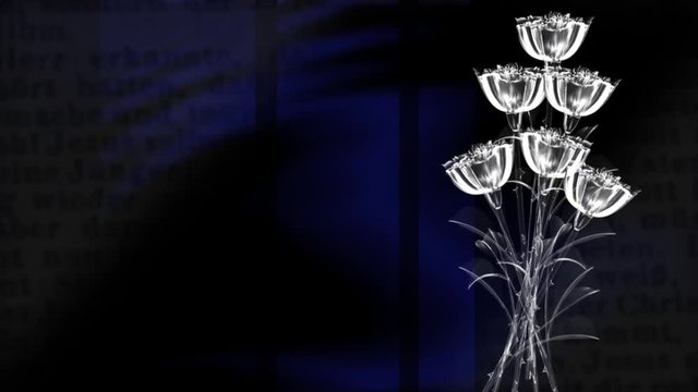 Rosenstrau&szlig; aus Glas blauer Hintergrund loopbar 6 sec.