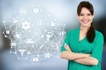 Young nurse woman with stethoscope at hospital