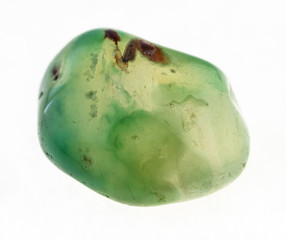 polished green agate gemstone on white