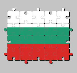 Jigsaw puzzle of Bulgaria flag in white green and red color. Concept of Fulfillment or perfection.