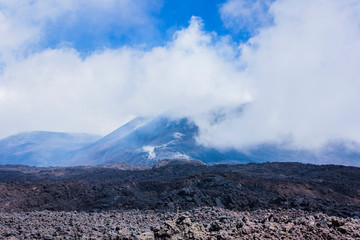Lava on Mount Etna, active volcano on the east coast of Sicily, Italy 