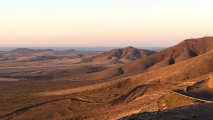 Fototapeta na wymiar Sunset in the mountains of Fuerteventura. Canary Islands. Spain