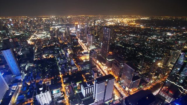 Aerial view of Bangkok's city, Thailand at night, Time lapse.