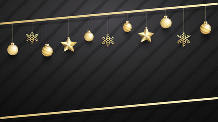 Christmas and New Year festive background with golden 3d Christmas balls.