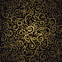 Seamless pattern with golden curls on black background - 235709749