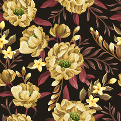 Materiał do szycia Floral seamless pattern with yellow peonies