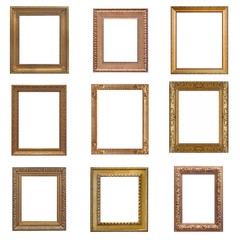 Set of golden and silver frames for paintings, mirrors or photos	