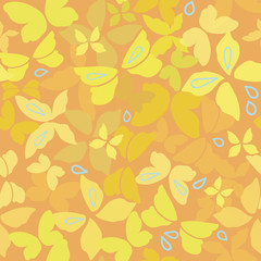 Orange seamless vector pattern with yellow butterflies. Surface pattern design.