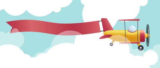 Plane with banner flying through the clouds © bablab