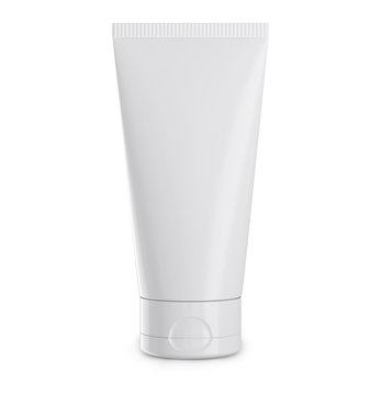 White cream tube isolated on white. Plastic mockup container for gel, lotion.cosmetics etc.