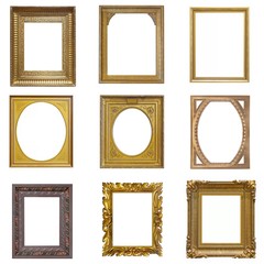 Set of golden and silver frames for paintings, mirrors or photos	