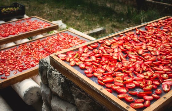 Sundried tomatoes drying in the sun in the Mediterranean