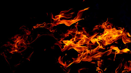 Fototapeta na wymiar Fire flames on black background. Fire background