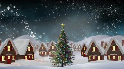Christmas Winter village and magical snowflakes - Powered by Adobe