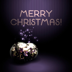 Christmas background with shiny volumetric balls on a violet background.