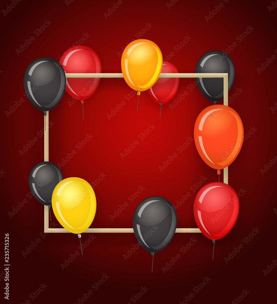 Poster Empty frame with color balloons. Party announcement vector template