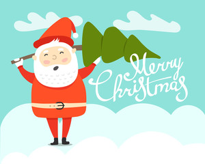 Merry Christmas greeting card with Santa. Vector illustration