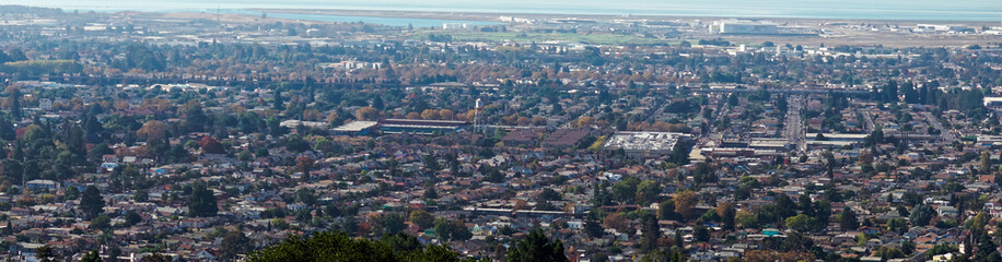 panoramic view of the Oakland and San Francisco 