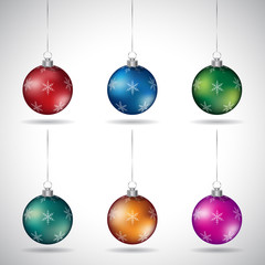 Obraz premium Christmas Balls with Various Snowflake Designs and Silver String Vector Illustration