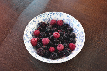 Fresh sweet blackberries and raspberries