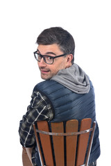 man sitting a chair on white background