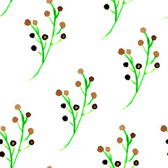 Cute watercolor floral seamless pattern. Green boh