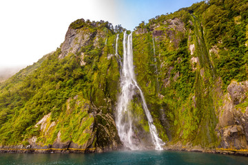 Stirling Falls, Milford Sound Fjord, Fiordland, New Zealand.