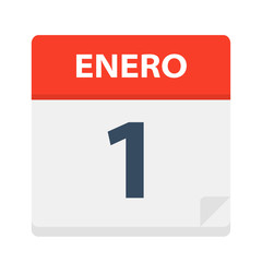Enero 1 - Calendar Icon - January 1. Vector illustration of Spanish Calendar Leaf