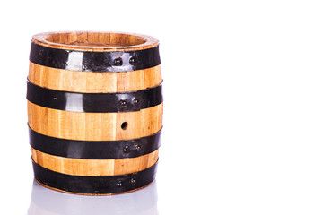 Wooden oak barrel isolated on white background