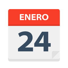 Enero 24 - Calendar Icon - January 24. Vector illustration of Spanish Calendar Leaf