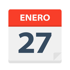 Enero 27 - Calendar Icon - January 27. Vector illustration of Spanish Calendar Leaf