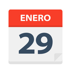 Enero 29 - Calendar Icon - January 29. Vector illustration of Spanish Calendar Leaf