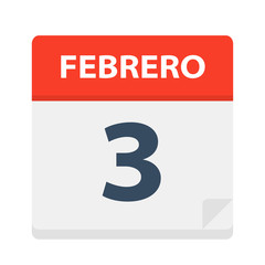 Febrero 3 - Calendar Icon - February 3. Vector illustration of Spanish Calendar Leaf