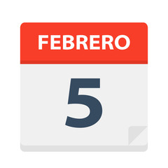 Febrero 5 - Calendar Icon - February 5. Vector illustration of Spanish Calendar Leaf