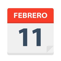 Febrero 11 - Calendar Icon - February 11. Vector illustration of Spanish Calendar Leaf
