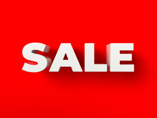 3d white SALE word on red background. 3D rendering, colorful illustration