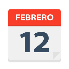 Febrero 12 - Calendar Icon - February 12. Vector illustration of Spanish Calendar Leaf