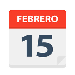 Febrero 15 - Calendar Icon - February 15. Vector illustration of Spanish Calendar Leaf