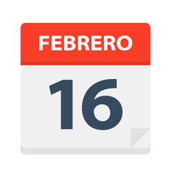 Febrero 16 - Calendar Icon - February 16. Vector illustration of Spanish Calendar Leaf
