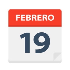 Febrero 19 - Calendar Icon - February 19. Vector illustration of Spanish Calendar Leaf