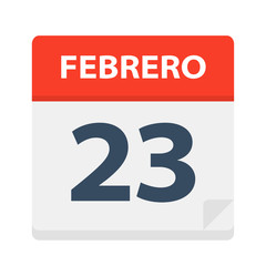 Febrero 23 - Calendar Icon - February 23. Vector illustration of Spanish Calendar Leaf