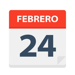 Febrero 24 - Calendar Icon - February 24. Vector illustration of Spanish Calendar Leaf
