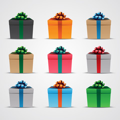 Square Gift Boxes with Glossy Ribbons - Set 2 Vector Illustration
