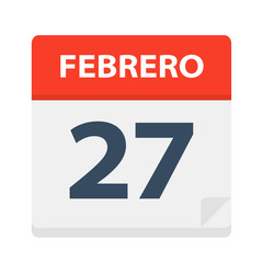 Febrero 27 - Calendar Icon - February 27. Vector illustration of Spanish Calendar Leaf
