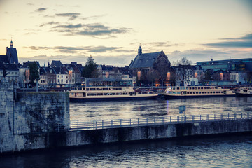 Maastricht, evening view from Wilhelmina brug