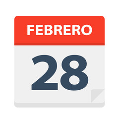 Febrero 28 - Calendar Icon - February 28. Vector illustration of Spanish Calendar Leaf