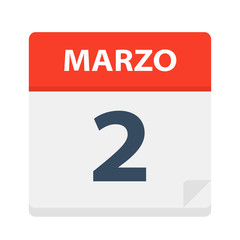 Marzo 2 - Calendar Icon - March 2. Vector illustration of Spanish Calendar Leaf