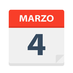 Marzo 4 - Calendar Icon - March 4. Vector illustration of Spanish Calendar Leaf