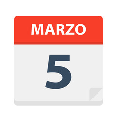 Marzo 5 - Calendar Icon - March 5. Vector illustration of Spanish Calendar Leaf