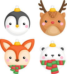 a vector of cute animals christmas ornament